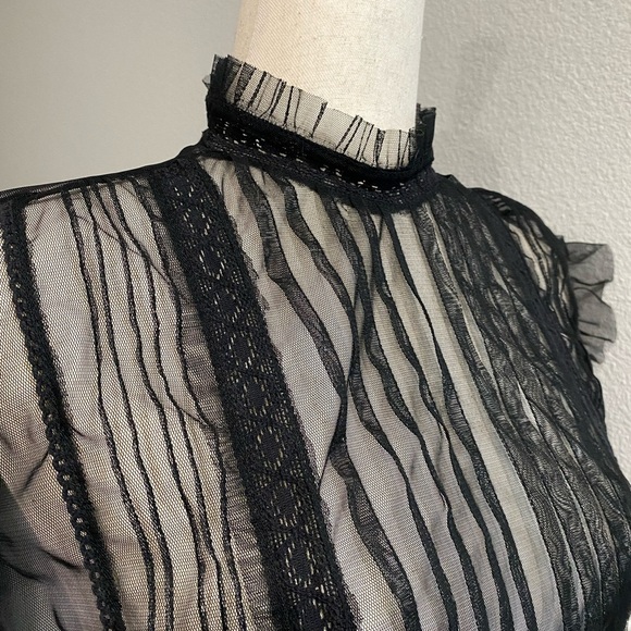 Elegant Black Sheer Striped Women's Top - Picture 7 of 12